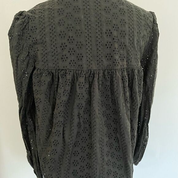 Madewell Small Eyelet Double-Tie Peasant Top Black Long Sleeve Style #K3808 - Picture 4 of 10